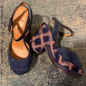 EUC Tory Burch Trinity Navy Platform Sandals (Sz 6)